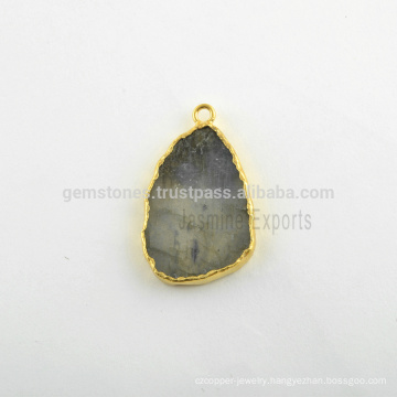 Handmade Best Quality Labradorite Slice Bezel Station Micron Gold Plated Sterling Silver Bezel Connector and Charm Manufacturer